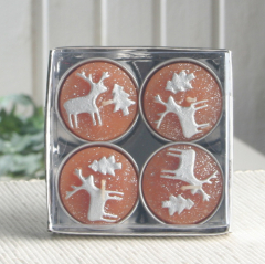4er-Pack Dekokerze / Teelicht Reindeer & Tree Orange/Silber