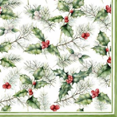 Cocktail-Serviette 24 x 24 cm, Holly & Mistletoe, ti-flair