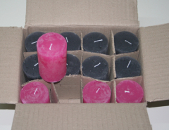 Posten 505: 1-B-Ware, 12 x Rustik-Kerzen 8 x 5 cm Ø, anthrazit-pink