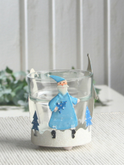 Teelichtglas mit Weihnachtsmann-Motiven, hellblau
