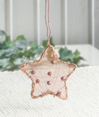Anhänger "Organza-Stern Braun", Größe XS, Braun/Glitzer/Perlen