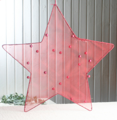 Anhänger "Organza-Stern Rot", Größe XL, Rot/Glitzer/Perlen