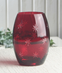 Teelicht/Windlicht "Sternenschliff ROT", bauchig, 7,5 x 11 cm