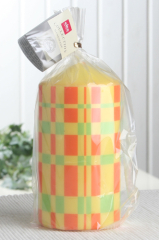 1-B-Ware!!! Stumpenkerze "LineCross", 13 x 7 cm Ø, zitron, Linien