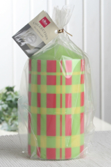 1-B-Ware!!! Stumpenkerze "LineCross", 13 x 7 cm Ø, lemongreen, Linien