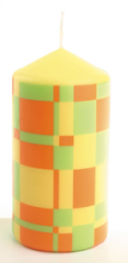 1-B-Ware!!! Stumpenkerze "LineCross", 13 x 7 cm Ø, zitron, Quadrate