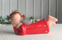 Keramik-Engel "Marie", liegend, rot
