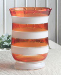 Glas-Windlicht, orange-weiß gestreift