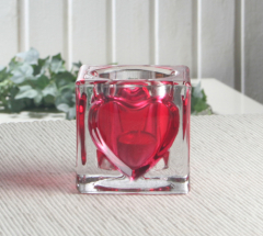 Glas-Teelichthalter, Würfel "Herz", ca. 7 x 7 cm
