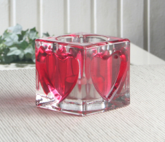 Glas-Teelichthalter, Würfel "Herz", ca. 7 x 7 cm