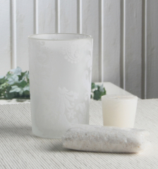 Windlicht-Set "Ornament" (Glas, Dekosand, Kerze), ca. 12 x 7,5 cm Ø