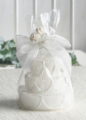 Dekokerze "Hochzeitstorte", weiß/glänzend