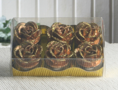 6er-Pack Dekokerze / Teelicht "Glitter Rose", GOLD/Glitzer