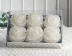6er-Pack Dekokerze / Teelicht "Glitter Rose", WEISS/Glitzer