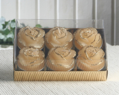 6er-Pack Dekokerze / Teelicht "Glitter Rose", CREME/Glitzer