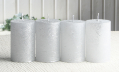 SET: 4x Rustik-Stumpenkerze, 8 x 5 cm Ø, silber-metallic