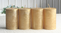 SET: 4x Rustik-Stumpenkerze, 8 x 5 cm Ø, gold-metallic
