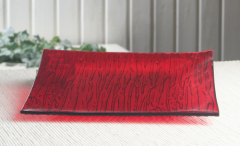 Glas-Teller "Wellen", rot, eckig
