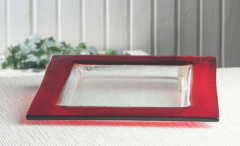 Glas-Teller "Units", rot/klar, eckig