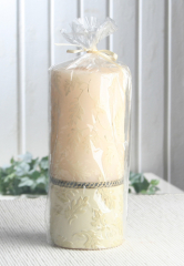 Deko-Stumpenkerze "Foliole Cream", ca. 16 x 7 cm Ø