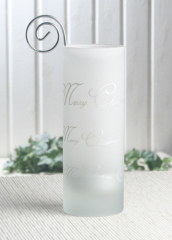 Teelichtglas mit Halter "Merry Christmas-Schriftzug", satiniert/silber