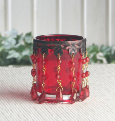 Teelichtglas "Perlen-Kettchen", rot