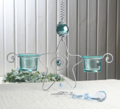 Hängedeko "Stern" mit 2 Kerzengläsern, SILBER/TÜRKIS