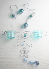 Hängedeko "Stern" mit 2 Kerzengläsern, SILBER/TÜRKIS