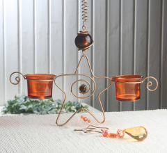 Hängedeko "Stern" mit 2 Kerzengläsern, GOLD/ORANGE