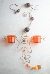 Hängedeko "Stern" mit 2 Kerzengläsern, GOLD/ORANGE