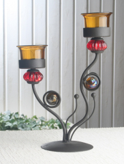 Kerzenhalter "Blumenranke", mit zwei Kerzengläsern in ORANGE