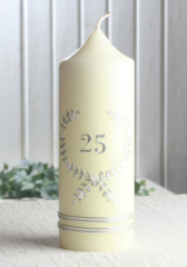 Jubiläumskerze "25 Jahre", 20 x 7 cm Ø, elfenbein, silber
