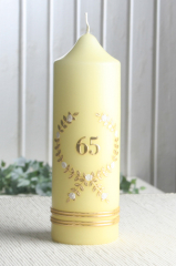 Jubiläumskerze "65 Jahre", 20 x 7 cm Ø, elfenbein, gold