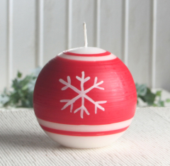 Kugelkerze "Schneekristall", 10 cm Ø, weiß/rot