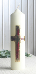 Trauerkerze "Kreuz", 25 x 6 cm Ø, gold-bordeaux