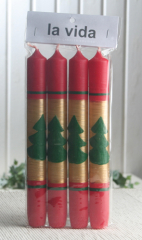 4er-Pack Stabkerze "Tannenbaum", ca. 20 x 2,2 cm Ø, rot-grün-gold