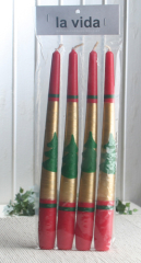 4er-Pack SPITZkerze "Tannenbaum", ca. 24 x 2,2 cm Ø, rot-grün-gold