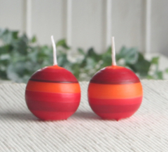 2er-Set Kugelkerze "Paso", 4 cm Ø, orange-rot-bordeaux-mocca