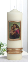 Marienkerze Madonna, 25 x 8 cm, Bild und Borte, gold