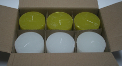 Posten 739: 1-B-Ware, 6 x Rustik-Kerzen 10 x 10 cm Ø, weiß-pistaziengrün