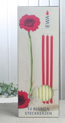 12x Blumen-Steckkerzen, 30 x 0,9 cm Ø, durchgefärbt, creme