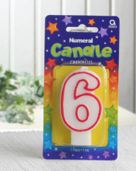 Geburtstagskerze / Zahlenkerze (weiß-rot), ca. 7,5 cm hoch, "6"