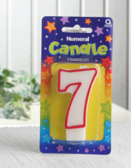 Geburtstagskerze / Zahlenkerze (weiß-rot), ca. 7,5 cm hoch, "7"