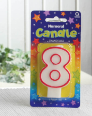 Geburtstagskerze / Zahlenkerze (weiß-rot), ca. 7,5 cm hoch, "8"