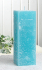 Sparpack: 12x Rustik-Stumpenkerze, viereckig, 15 x 5 x 5 cm, aqua-türkis