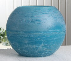1-B-Ware!!! Wachswindlicht, rund, ca. 20 cm Ø, meerblau-petrol