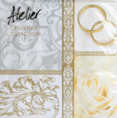 Serviette Wedding Day, Ornament & Ringe, weiß-gold, Atelier