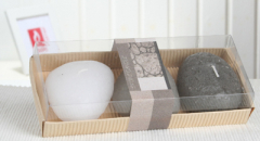 Dekokerzen "Flußkiesel", 3er-Geschenkset, weiß, grau, schwarz
