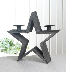2er Kerzenleuchter Stern, klein, Holz, natural/grau, 25 x 7,5 cm