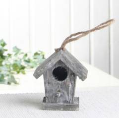 Einzelnes Deko-Vogelhaus aus Holz, natur/grau, klein